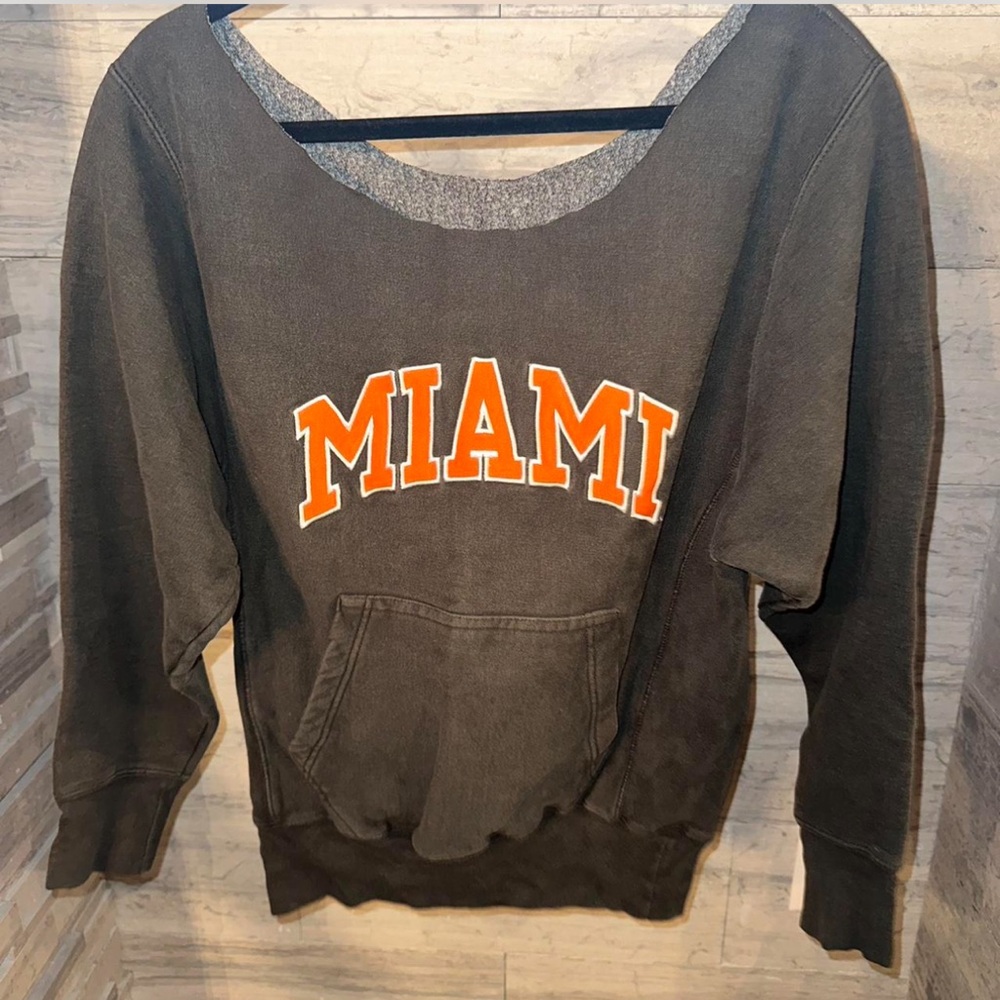 Dark green and orange Miami sweatshirt, vintage, off shoulder